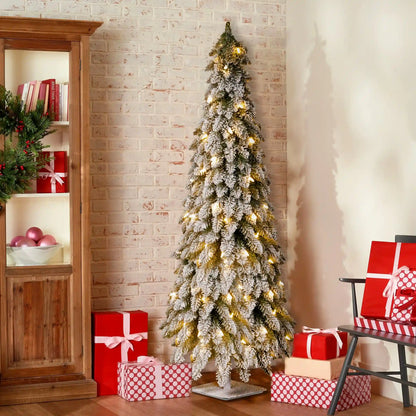 5 ft. Pre-Lit Snowy Downswept Forest Slim Tree with Clear Lights, Plug-In