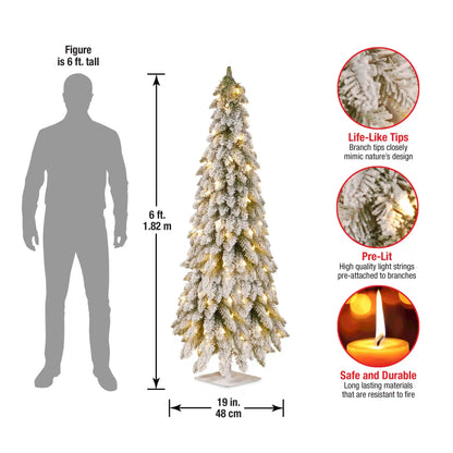 5 ft. Pre-Lit Snowy Downswept Forest Slim Tree with Clear Lights, Plug-In