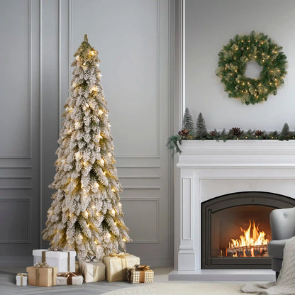 5 ft. Pre-Lit Snowy Downswept Forest Slim Tree with Clear Lights, Plug-In