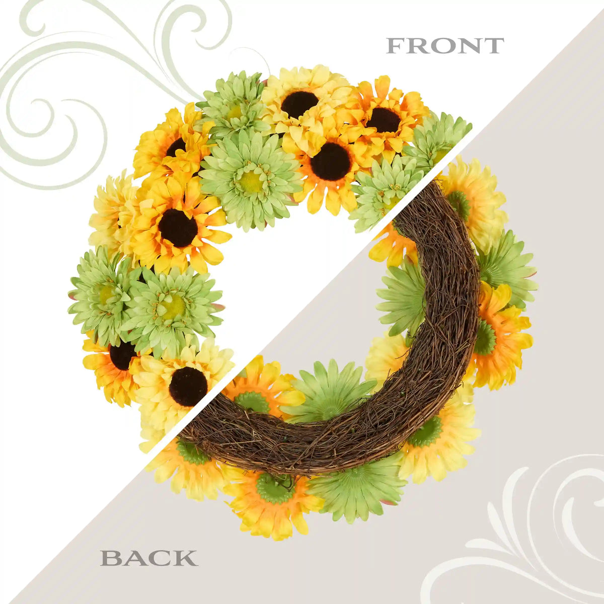 19 in. Spring Garden Accents Yellow Cosmos Wreath with Yellow and Green Sunflowers