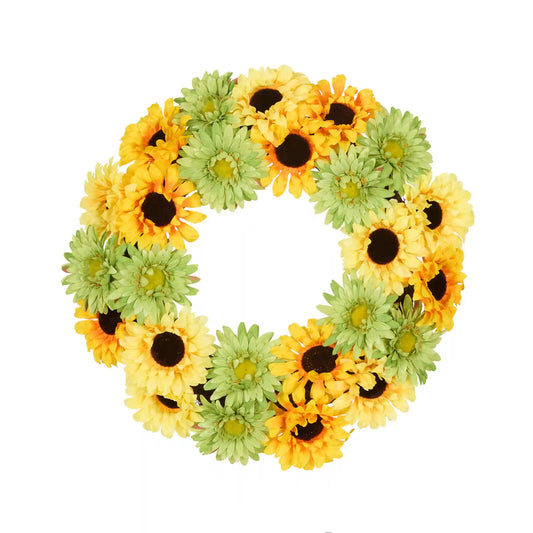 19 in. Spring Garden Accents Yellow Cosmos Wreath with Yellow and Green Sunflowers