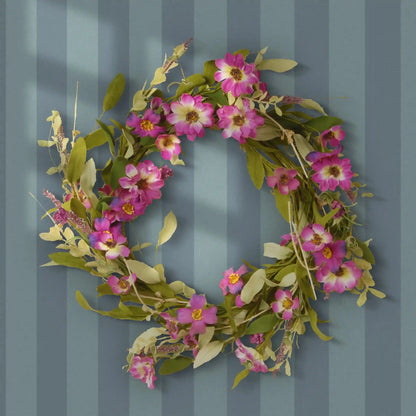 20 in. Spring Wreath with Purple Daisy Blooms, Lavender Flowers, and Leafy Greens