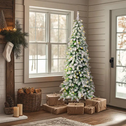 6.5 ft. Pre-Lit Snowy Grand Alpine Pencil Slim Tree with Clear Lights, Plug-In
