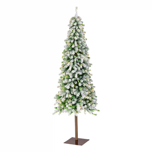 6.5 ft. Pre-Lit Snowy Grand Alpine Pencil Slim Tree with Clear Lights, Plug-In