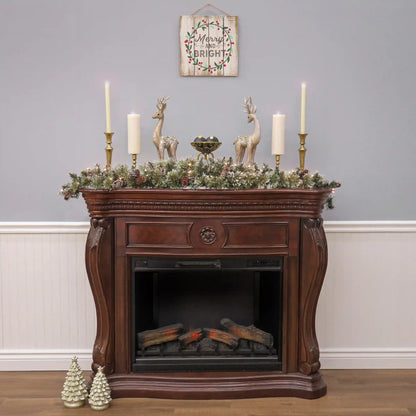 6 ft. Pre-Lit Glittery Bristle Pine Mantel Swag with Clear Lights, Plug-In