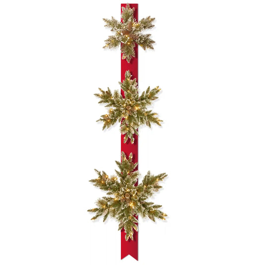 70 in. Pre-Lit Glittery Bristle Pine Snowflake with White Lights