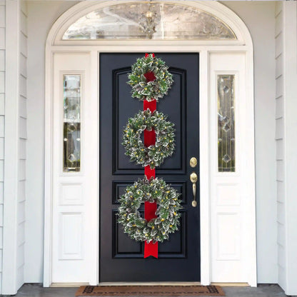 26 in. Pre-Lit Glittery Bristle Triple Wreath with LED Lights