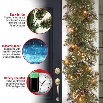 6 ft. Pre-Lit Glittery Bristle Pine Garland with LED Lights