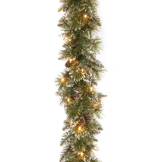 6 ft. Pre-Lit Glittery Bristle Pine Garland with LED Lights