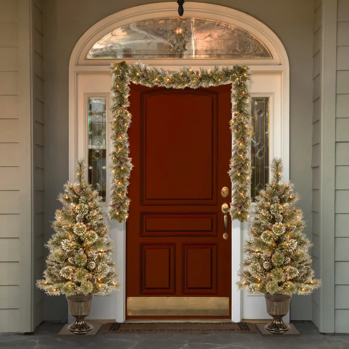 9 ft. Pre-Lit Glittery Bristle Pine Garland with Clear Lights, Plug-In