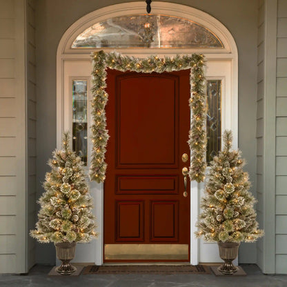 9 ft. Pre-Lit Glittery Bristle Pine Garland with Clear Lights, Plug-In