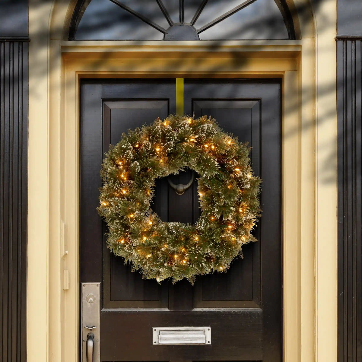 24 in. Pre-Lit Glittery Bristle Pine Wreath with Twinkly LED Lights, Plug-In