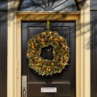 24 in. Pre-Lit Glittery Bristle Pine Wreath with Twinkly LED Lights, Plug-In