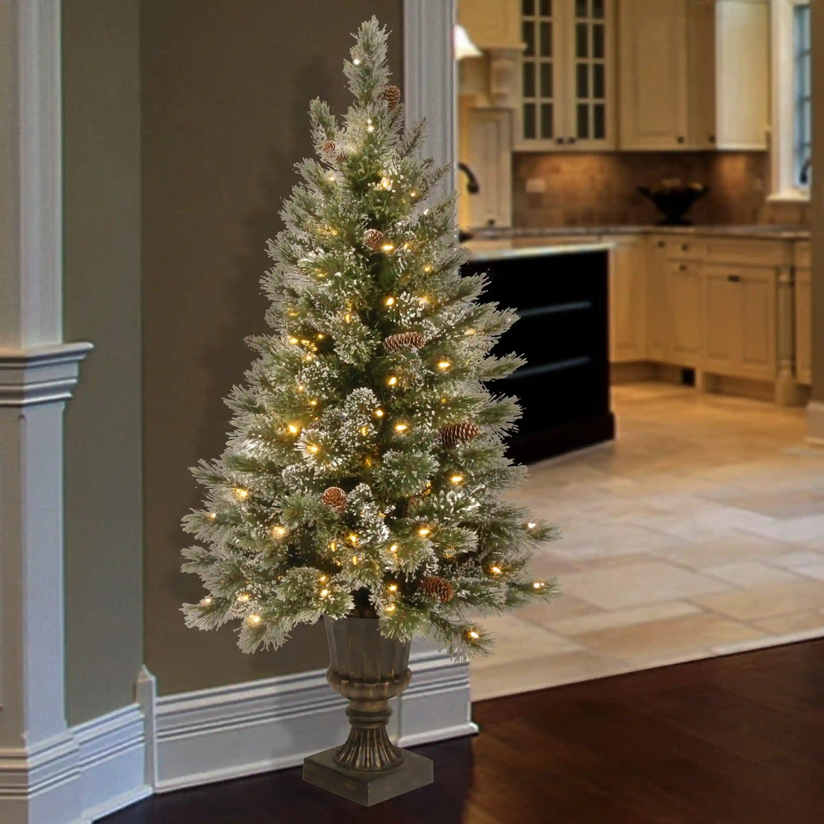 4 ft. Pre-Lit Glittery Bristle Tree with Clear Lights, Plug-In