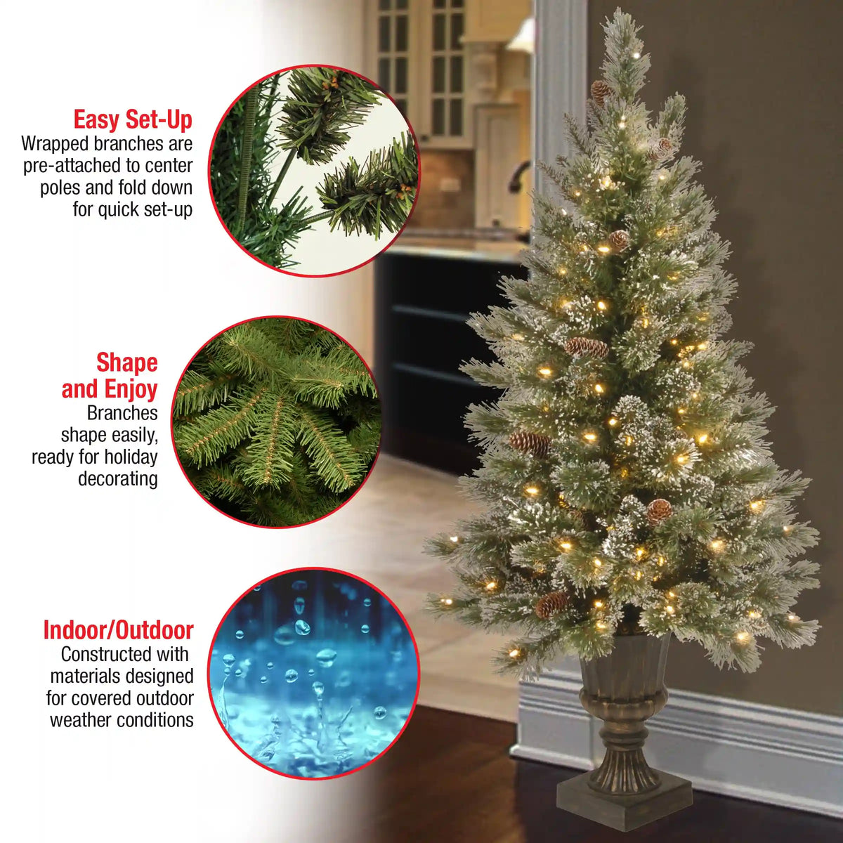 4 ft. Pre-Lit Glittery Bristle Tree with Clear Lights, Plug-In