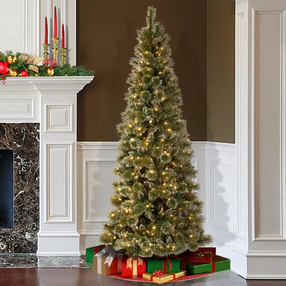 7.5 ft. Pre-Lit Glittery Bristle Slim Tree with LED Lights, Plug-In