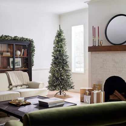7.5 ft. Pre-Lit Glittery Bristle Slim Tree with LED Lights, Plug-In