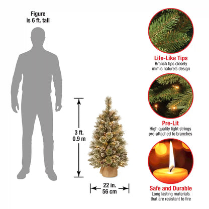 3 ft. Pre-Lit Glittery Bristle Tree with LED Lights
