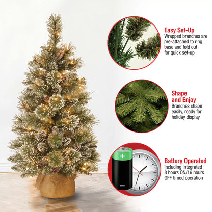 3 ft. Pre-Lit Glittery Bristle Tree with LED Lights