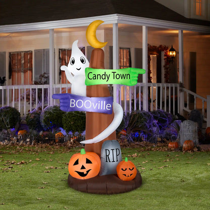 8 ft. Halloween Signpost and Ghost Inflatable Decoration, Plug-In