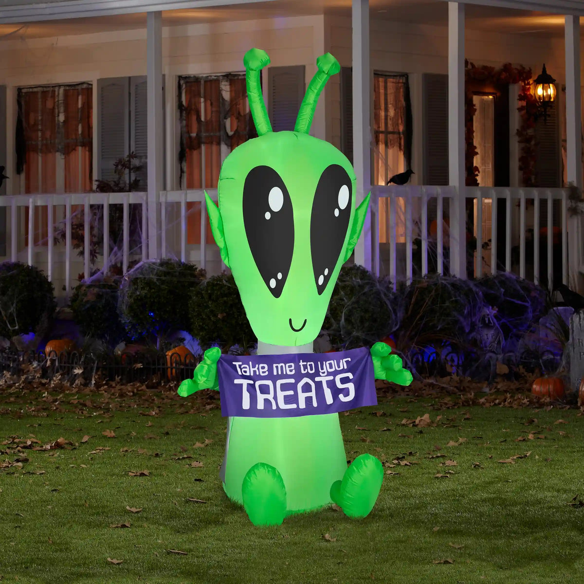 7 ft. Halloween Alien with Sign Inflatable Decoration with LED Lights, Plug-In