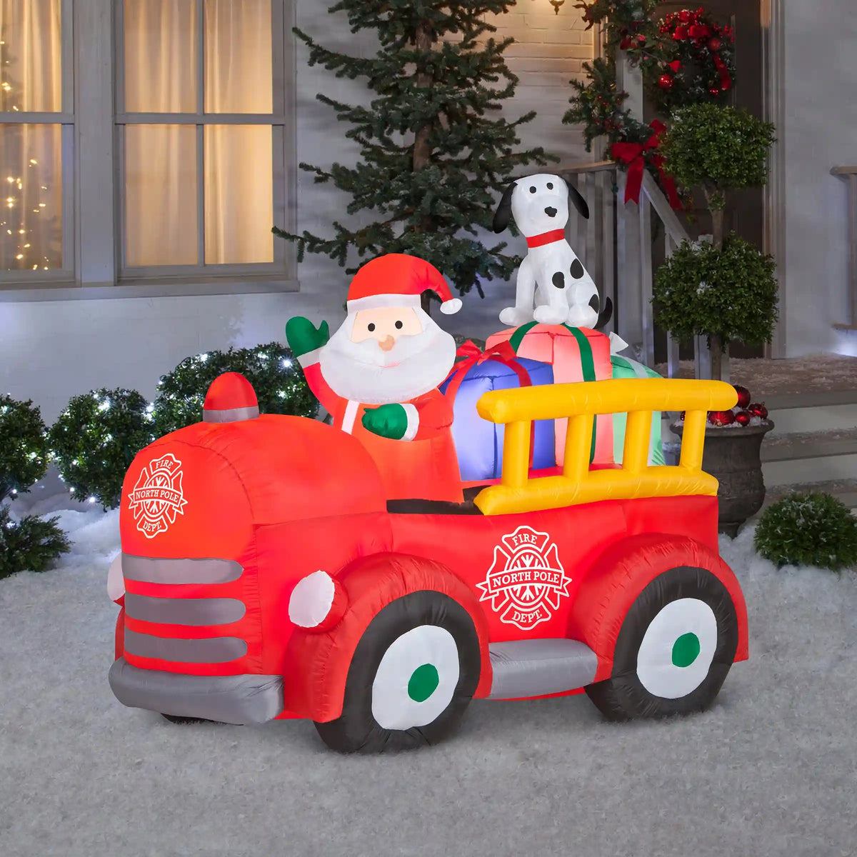 6 ft. Inflatable Santa in Vintage Firetruck with LED Lights, Plug-In