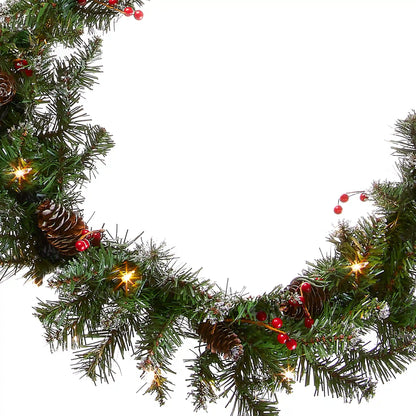 9 ft. Pre-Lit Glittery Mountain Spruce Garland with Clear Lights, Plug-In