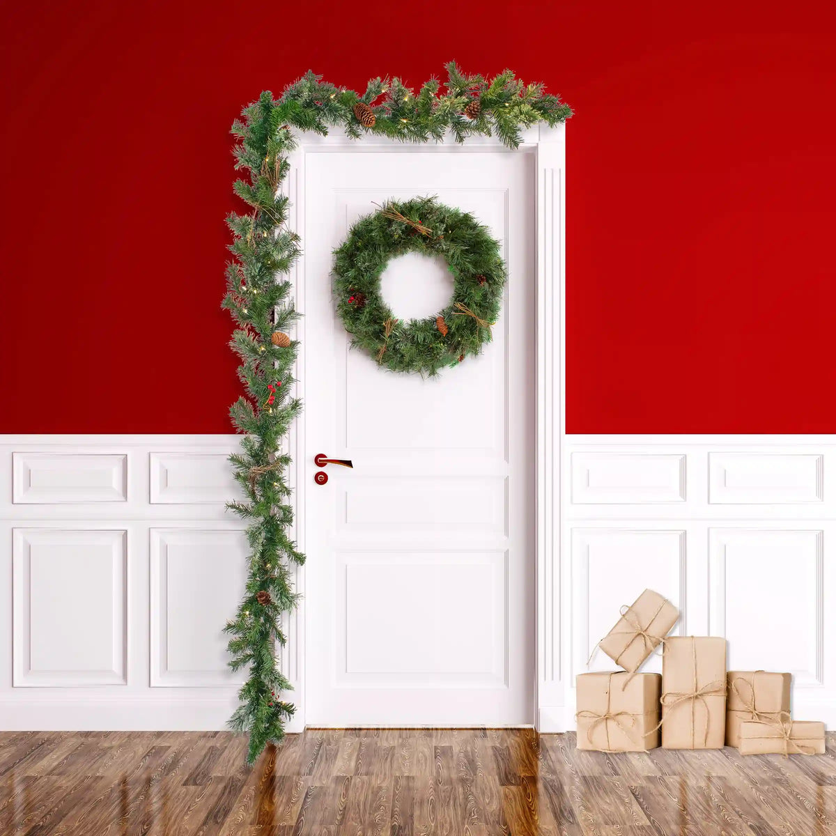 9 ft. Pre-Lit Glistening Pine Garland with Clear Lights, Plug-In