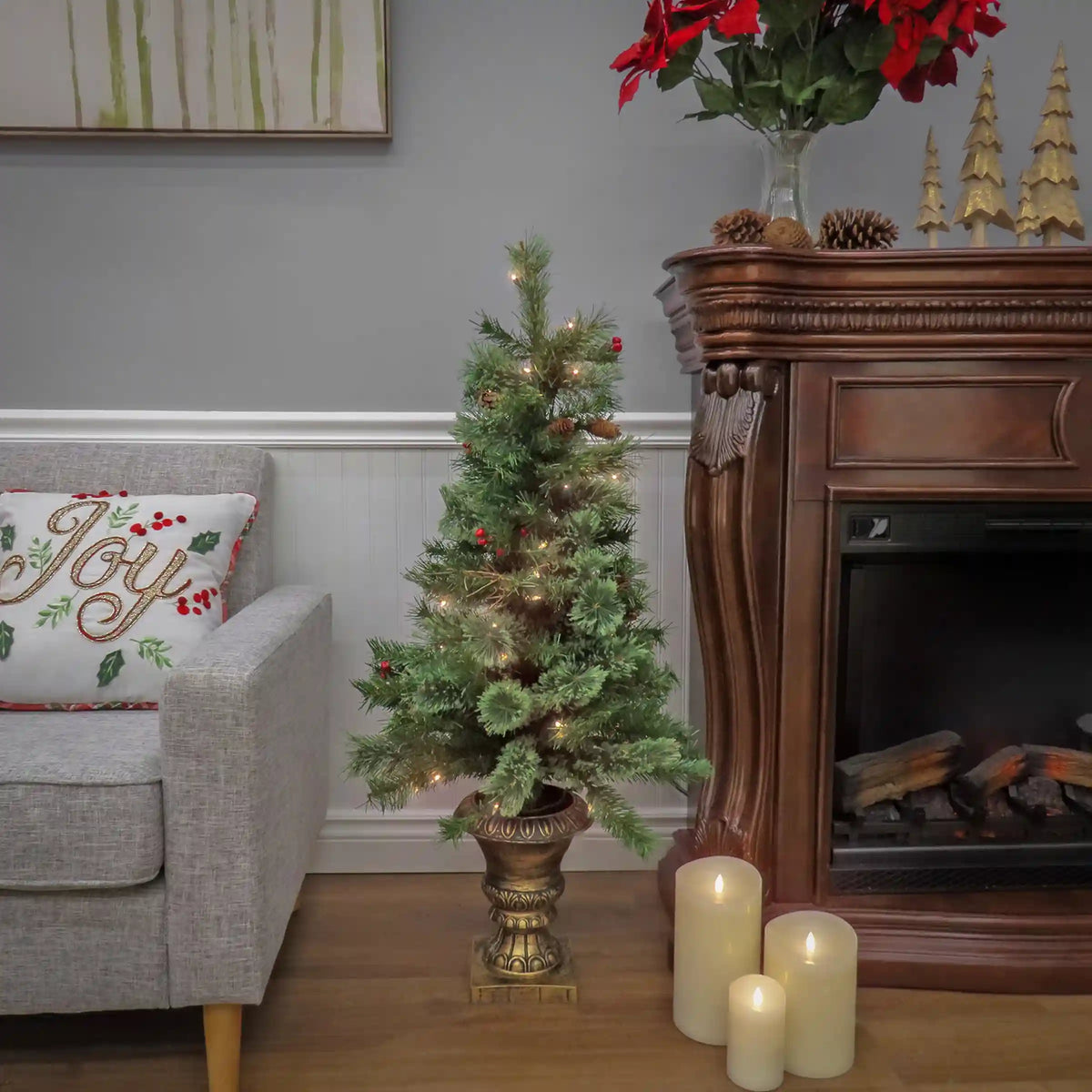 4 ft. Pre-Lit Glistening Pine Tree with Clear Lights, Plug-In