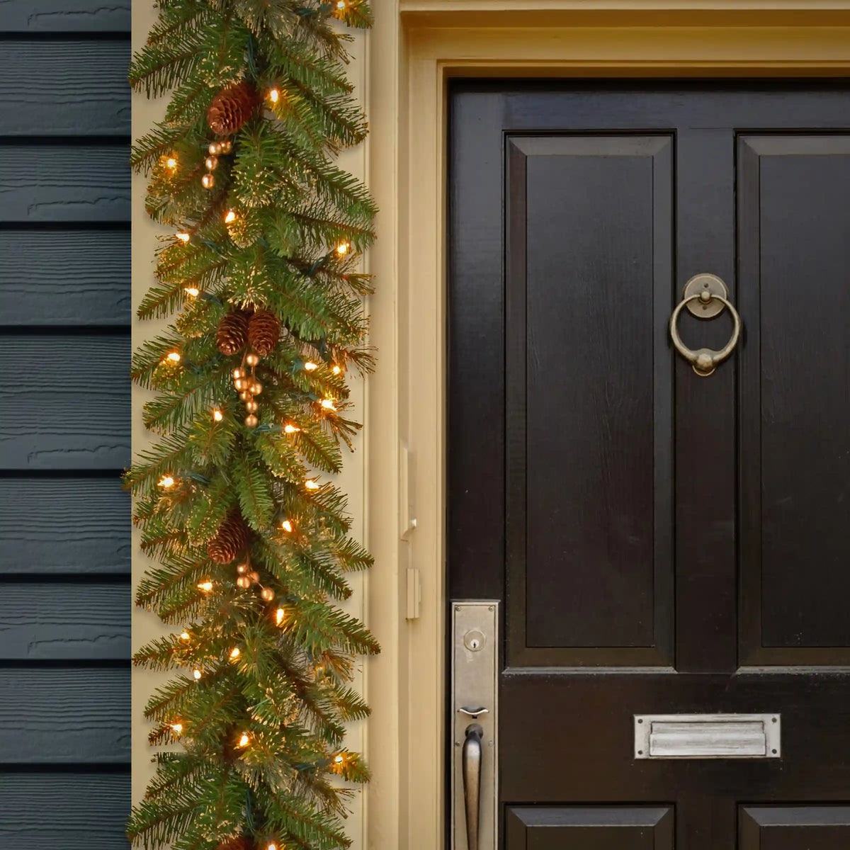 9 ft. Pre-Lit Glittery Pine Gold Garland with Clear Lights, Plug-In