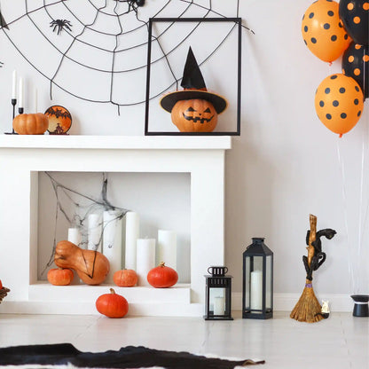 21 in. Halloween Black Cat with a Broom Tabletop Decoration
