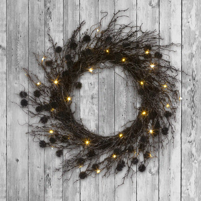 24 in. Pre-Lit Halloween Deadwood Twig Wreath with LED Lights