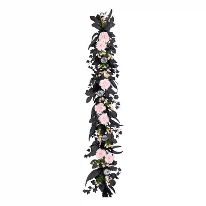 6 ft. Halloween Pretty Morbid Pink Carnation Wreath with Silver Pumpkins