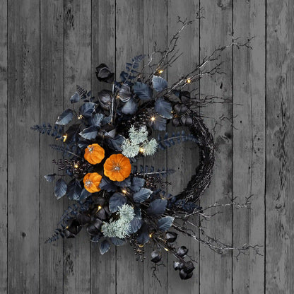 20 in. Halloween Wreath with Pumpkins and LED Lights