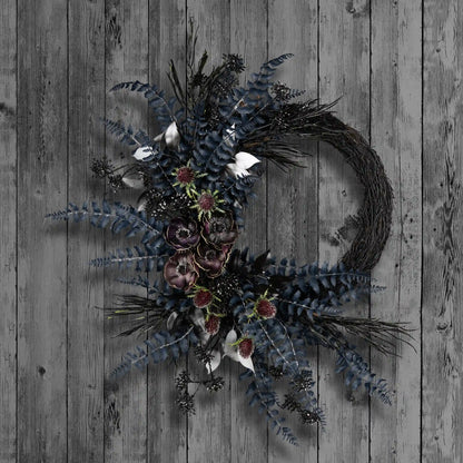 18 in. Halloween Deep Purple Fern Sakura Half Wreath