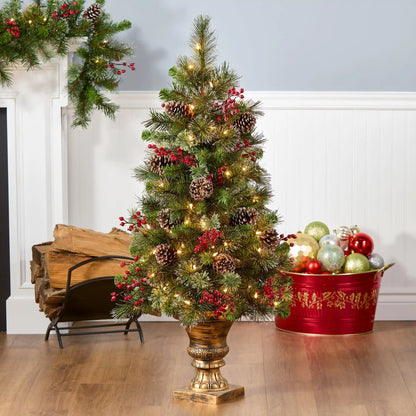 4 ft. Pre-Lit Iced Berry Pine Entrance Tree with Clear Lights, Plug-In