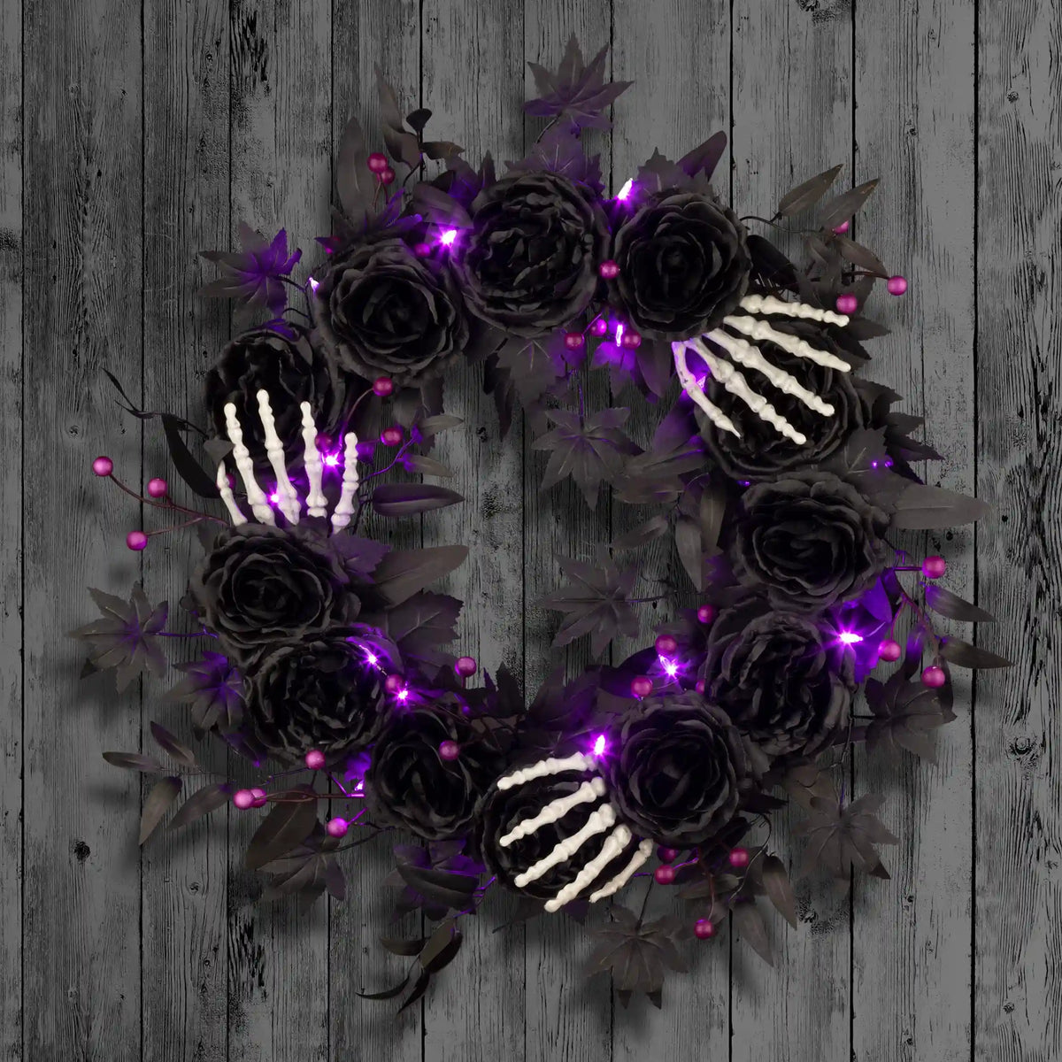 24 in. Halloween Bad to the Bone Wreath with LED Lights