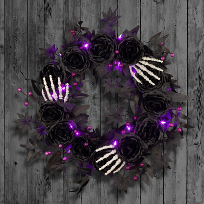 24 in. Halloween Bad to the Bone Wreath with LED Lights
