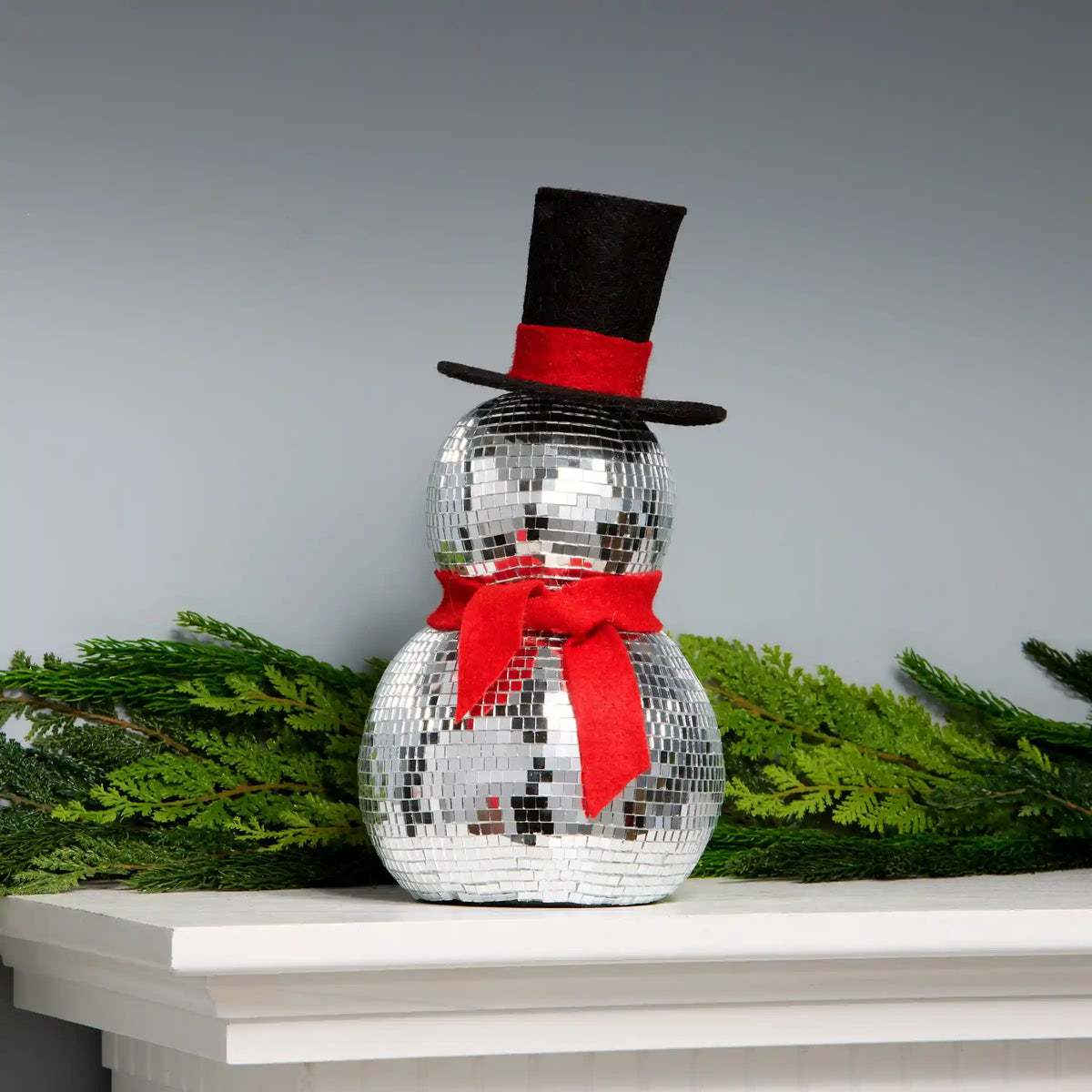 12 in. Disco Ball Snowman with Red Scarf