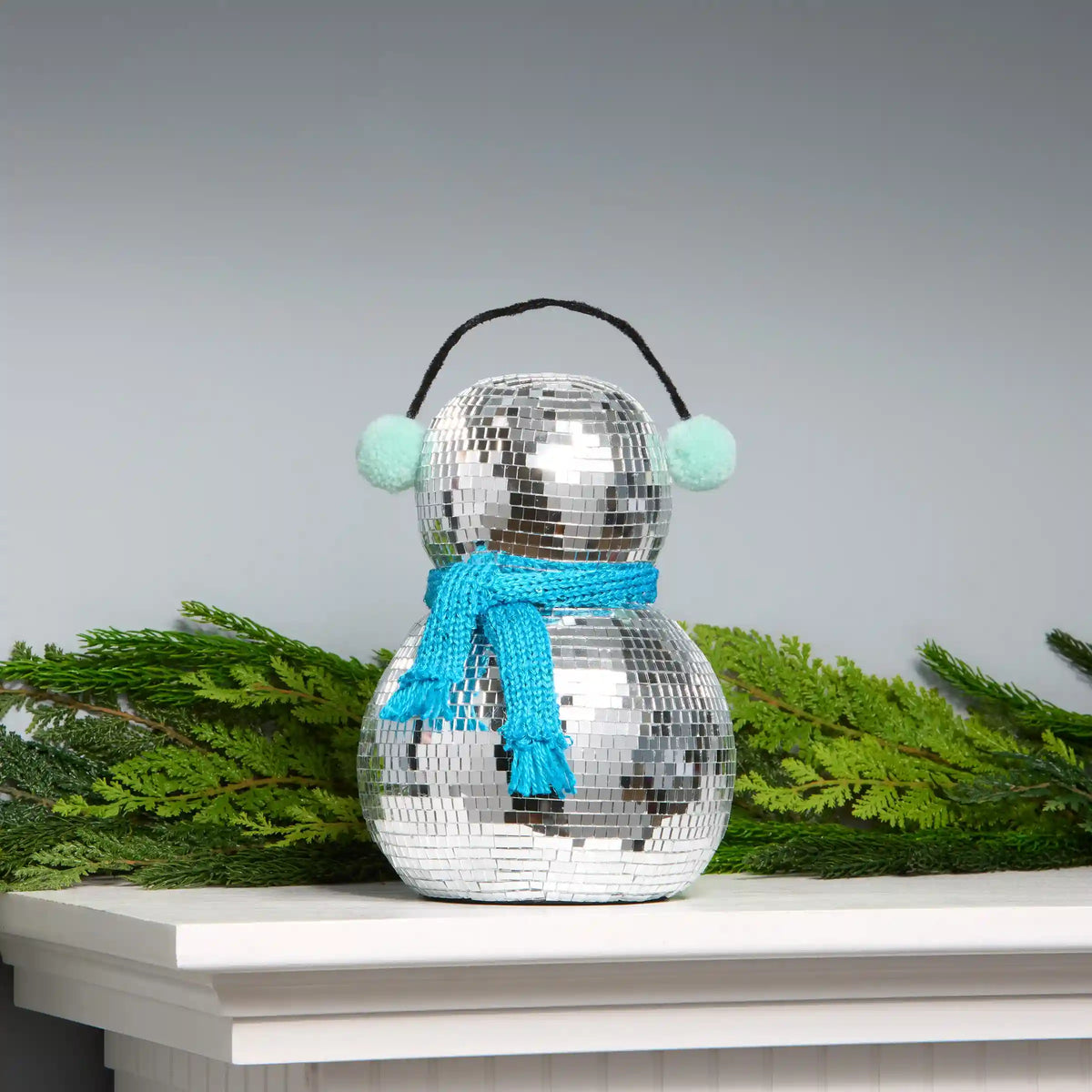 10 in. Dicso Ball Snowman with Blue Scarf