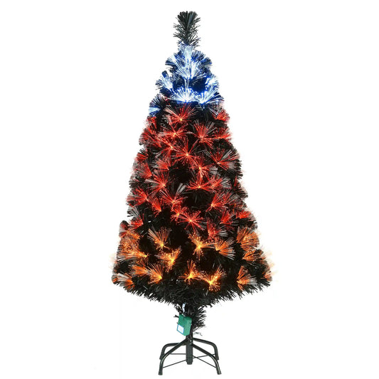 4 ft. Halloween Pre-Lit Black Tree with Fiber Optic, Candy Corn LED Light, Plug-In
