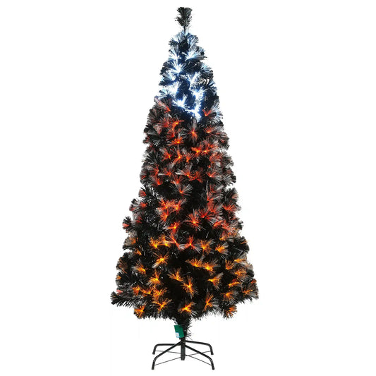 6 ft. Halloween Pre-Lit Black Tree with Fiber Optic, Candy Corn LED Lights, Plug-In