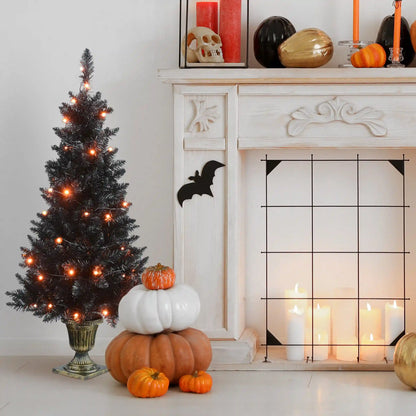 4 ft. Black Entrance Tree with String of Orange Lights, Plug-In