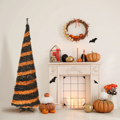 7.5 ft. Halloween Black and Orange Tinsel Tree