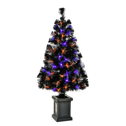 4 ft. Halloween Pre Lit Black Tree Decoration with Fiber Optic, LED Lights, Plug-In