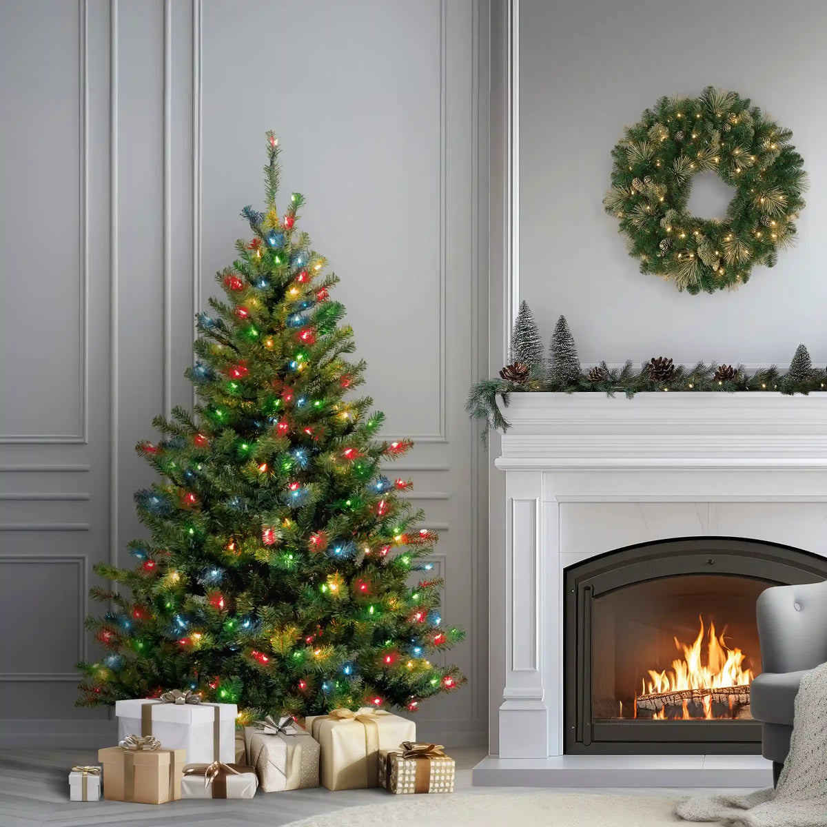 6 ft. Pre-Lit Kincaid Spruce Tree with Multicolor Lights, Plug-In