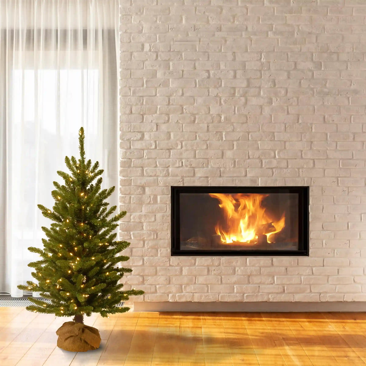 4 ft. Pre-Lit Kensington Fir Tree in a Burlap Sack with Clear Lights, Plug-In