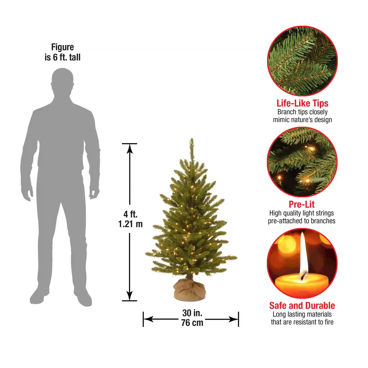 4 ft. Pre-Lit Kensington Fir Tree in a Burlap Sack with Clear Lights, Plug-In