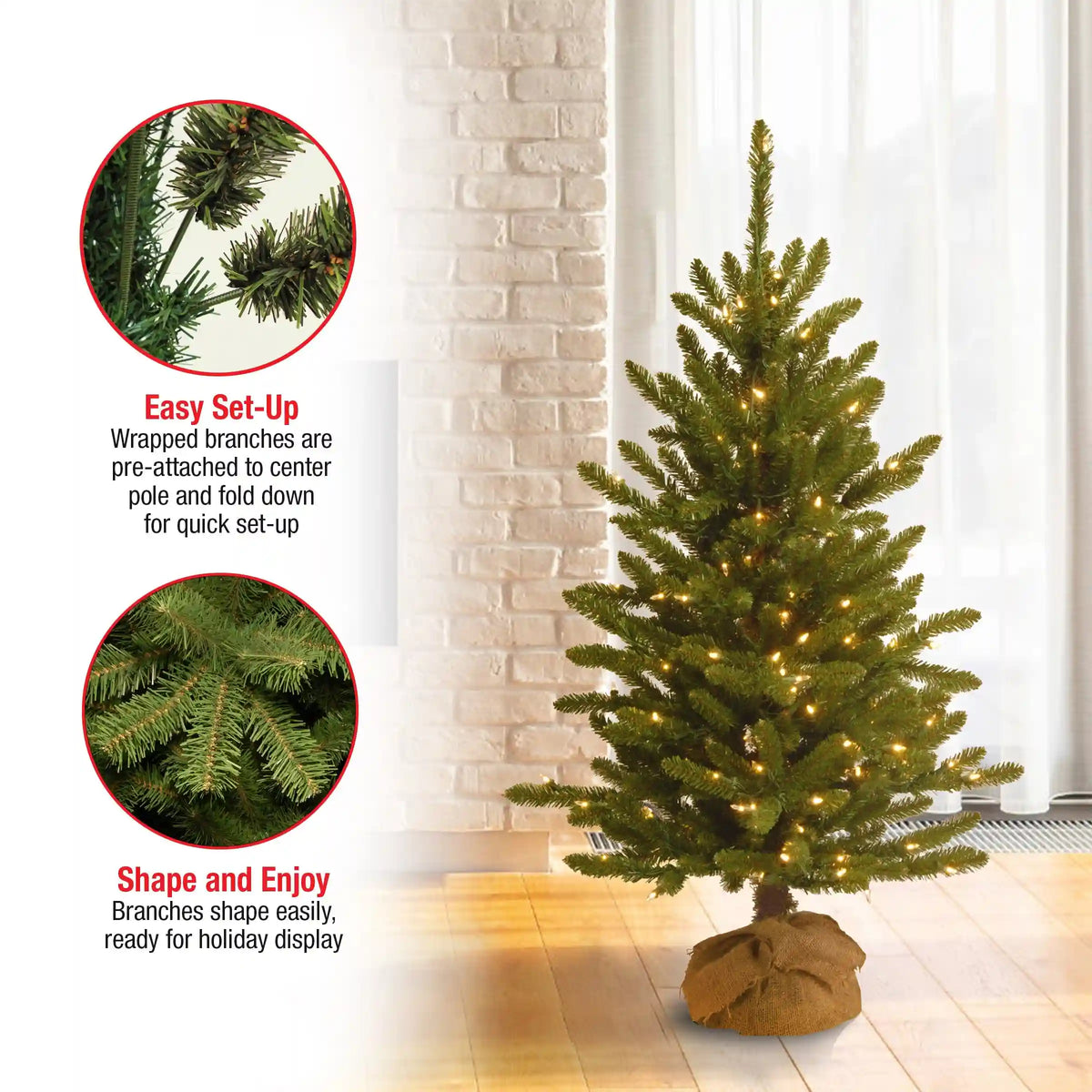 4 ft. Pre-Lit Kensington Fir Tree in a Burlap Sack with Clear Lights, Plug-In