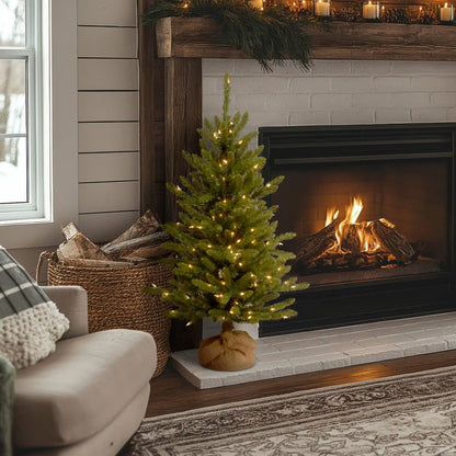 4 ft. Pre-Lit Kensington Fir Tree in a Burlap Sack with Clear Lights, Plug-In